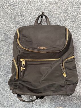 Tumi Black Nylon Backpack with Gold Zippers